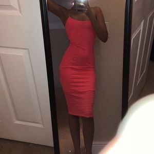 NWT Neon Coral Bodycon Midi Dress